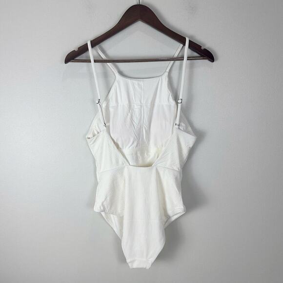 Andie Swim Asbury Rib High Neck One Piece Swimsuit Coca Ivory Medium AO288 - Picture 6 of 8